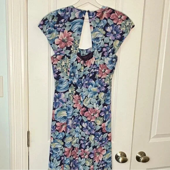 Vtg Karin Stevens‎ Maxi Dress Floral Cut Out Back Romantic Flowy Cottage Prairie - Picture 3 of 8